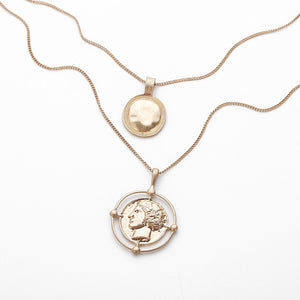 2 Piece Coin Head Necklace 18K Gold Plated Necklace in 18K Gold Plated