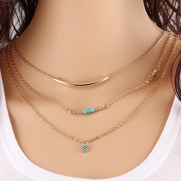 3 Piece Turquoise Evil Eye Necklace 18K Gold Plated Necklace