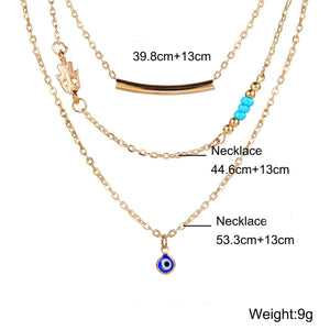 3 Piece Turquoise Evil Eye Necklace 18K Gold Plated Necklace