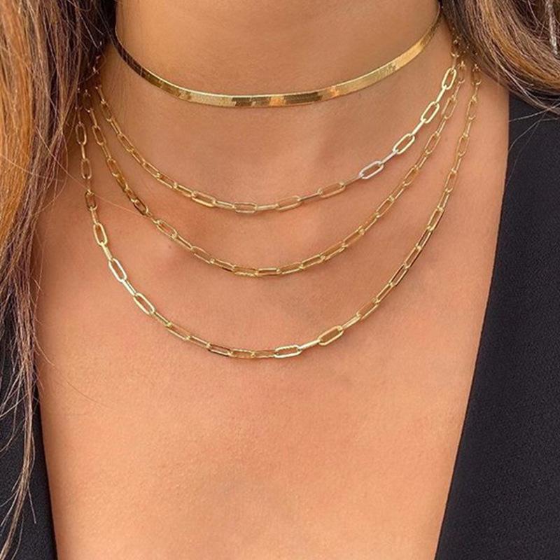 4 Piece Chain Link Set Necklace 18K Gold Plated Necklace