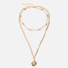 2 Piece Pearl Coin Head Necklace 18K Gold Plated Necklace