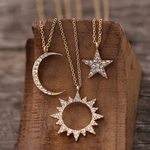 3 Piece Celestial Pave Necklace With  Crystals 18K Gold Plated Necklace