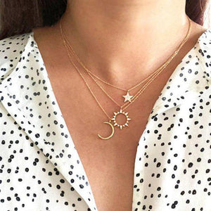 3 Piece Celestial Pave Necklace With  Crystals 18K Gold Plated Necklace