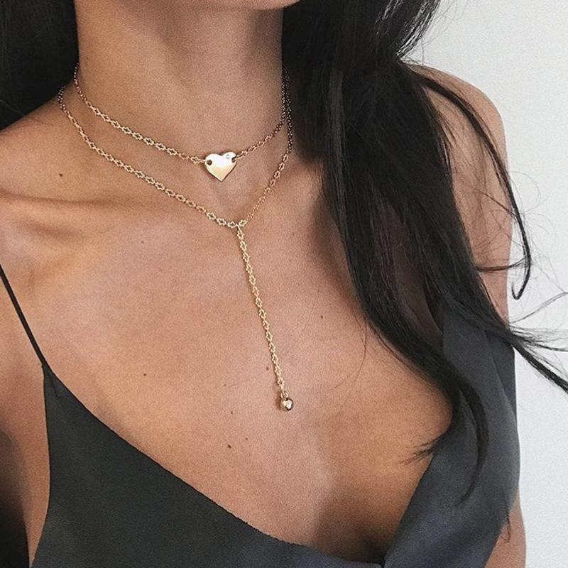 2 Piece Heart Necklace 18K Gold Plated Necklace