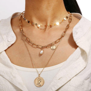 3 Piece Coin Pearl Necklace 18K Gold Plated Necklace in 18K Gold Plated