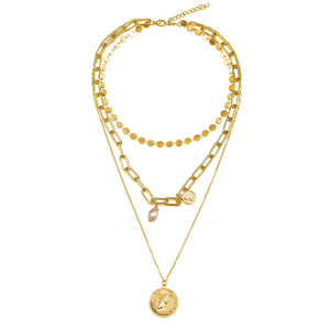 3 Piece Coin Pearl Necklace 18K Gold Plated Necklace in 18K Gold Plated