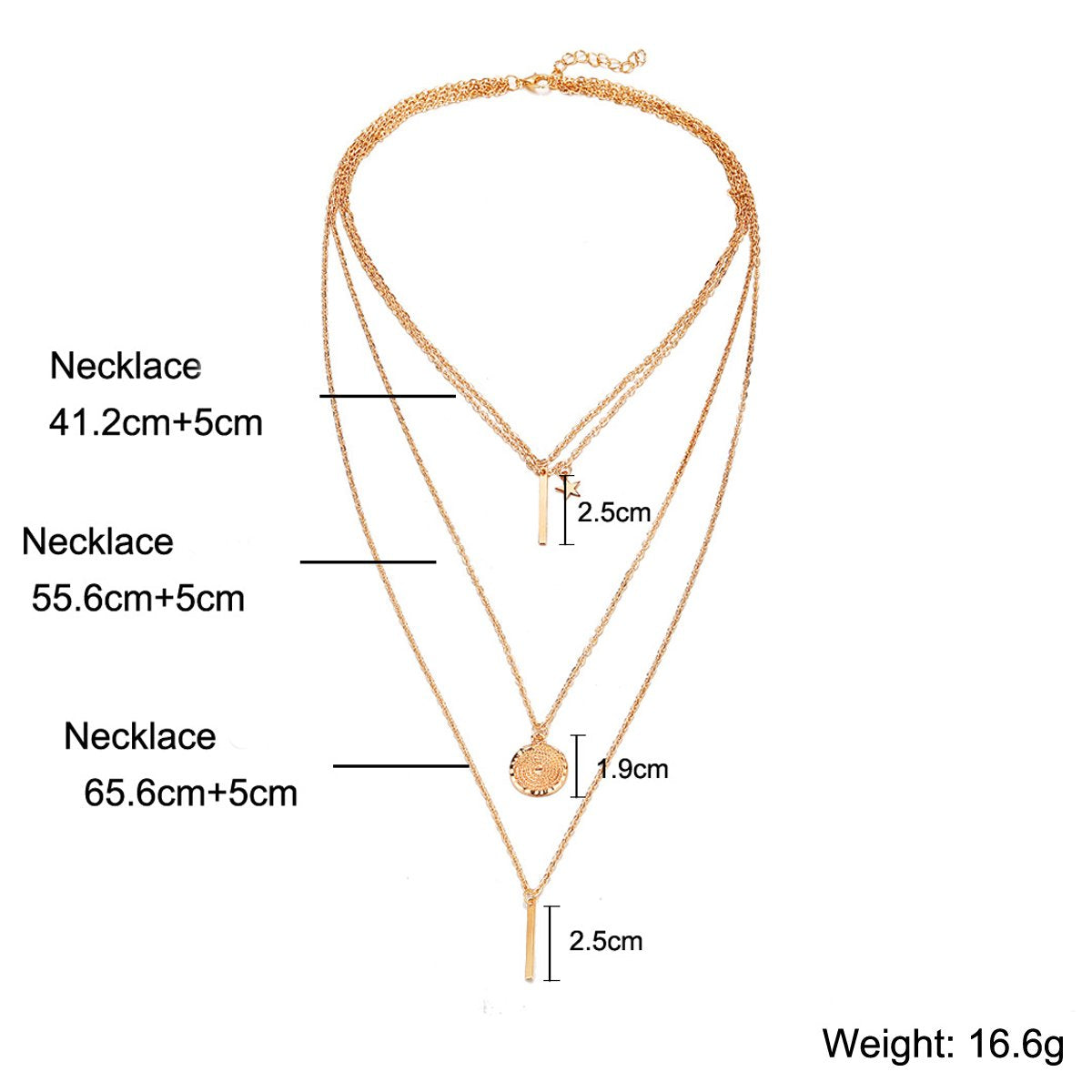 3 Piece Rectangle Drop 18K Gold Plated Necklace in 18K Gold Plated