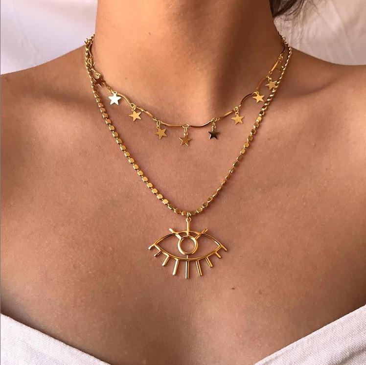 2 Piece Star and Eye Layer Necklace 18K Gold Plated Necklace in 18K Gold Plated