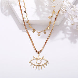 2 Piece Star and Eye Layer Necklace 18K Gold Plated Necklace in 18K Gold Plated