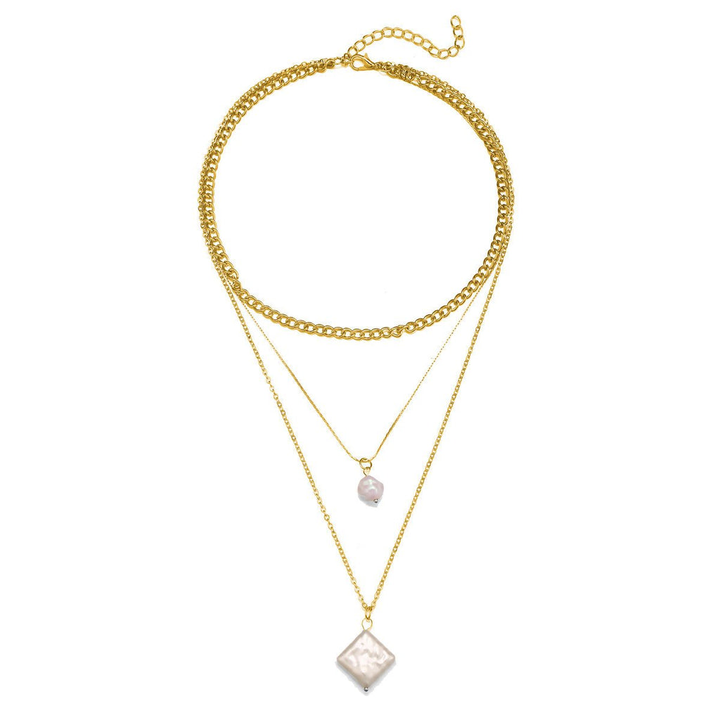 3 Piece Pearl Linear Chain Necklace in 18K Gold Plated