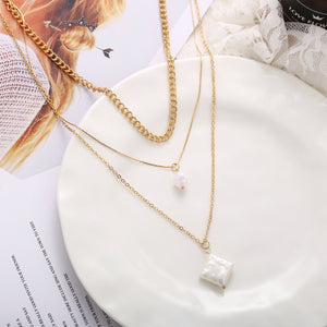 3 Piece Pearl Linear Chain Necklace in 18K Gold Plated