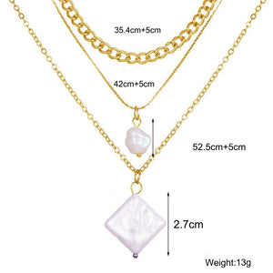 3 Piece Pearl Linear Chain Necklace in 18K Gold Plated