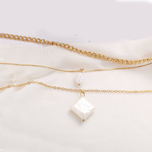 3 Piece Pearl Linear Chain Necklace in 18K Gold Plated