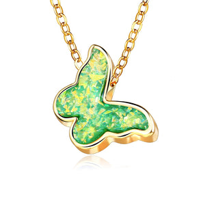 Opal Created Butterfly-Green 18K Gold Plated Necklace in 18K Gold Plated