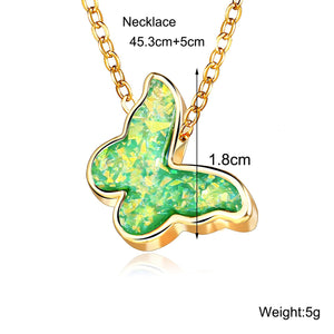 Opal Created Butterfly-Green 18K Gold Plated Necklace in 18K Gold Plated