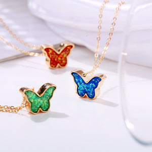 Opal Created Butterfly-Turquoise 18K Gold Plated Necklace in 18K Gold Plated