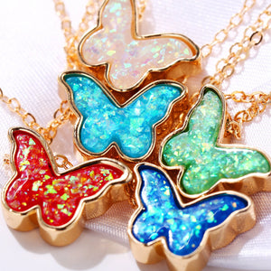 Opal Created Butterfly-Turquoise 18K Gold Plated Necklace in 18K Gold Plated