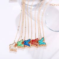 Opal Created Butterfly-Turquoise 18K Gold Plated Necklace in 18K Gold Plated