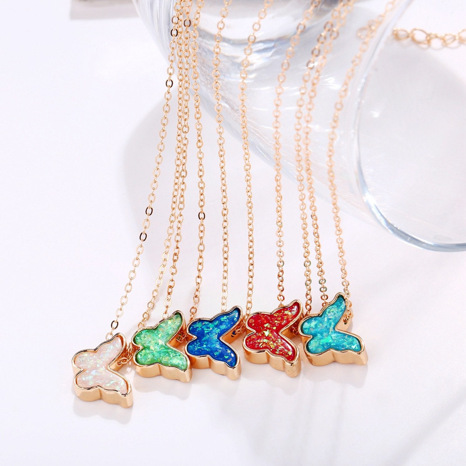 Opal Created Butterfly-Turquoise 18K Gold Plated Necklace in 18K Gold Plated
