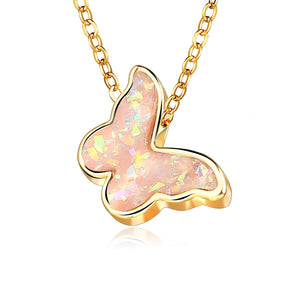 Opal Created Butterfly-Pink 18K Gold Plated Necklace in 18K Gold Plated