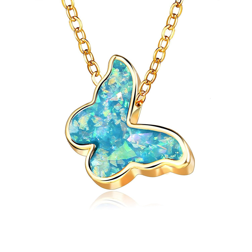 Opal Created Butterfly-Turquoise 18K Gold Plated Necklace in 18K Gold Plated