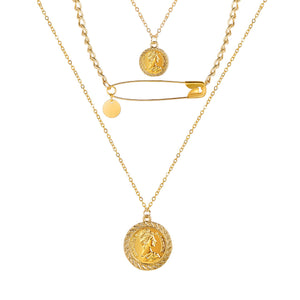 3 Piece Coin and Pin 18K Gold Plated Necklace in 18K Gold Plated