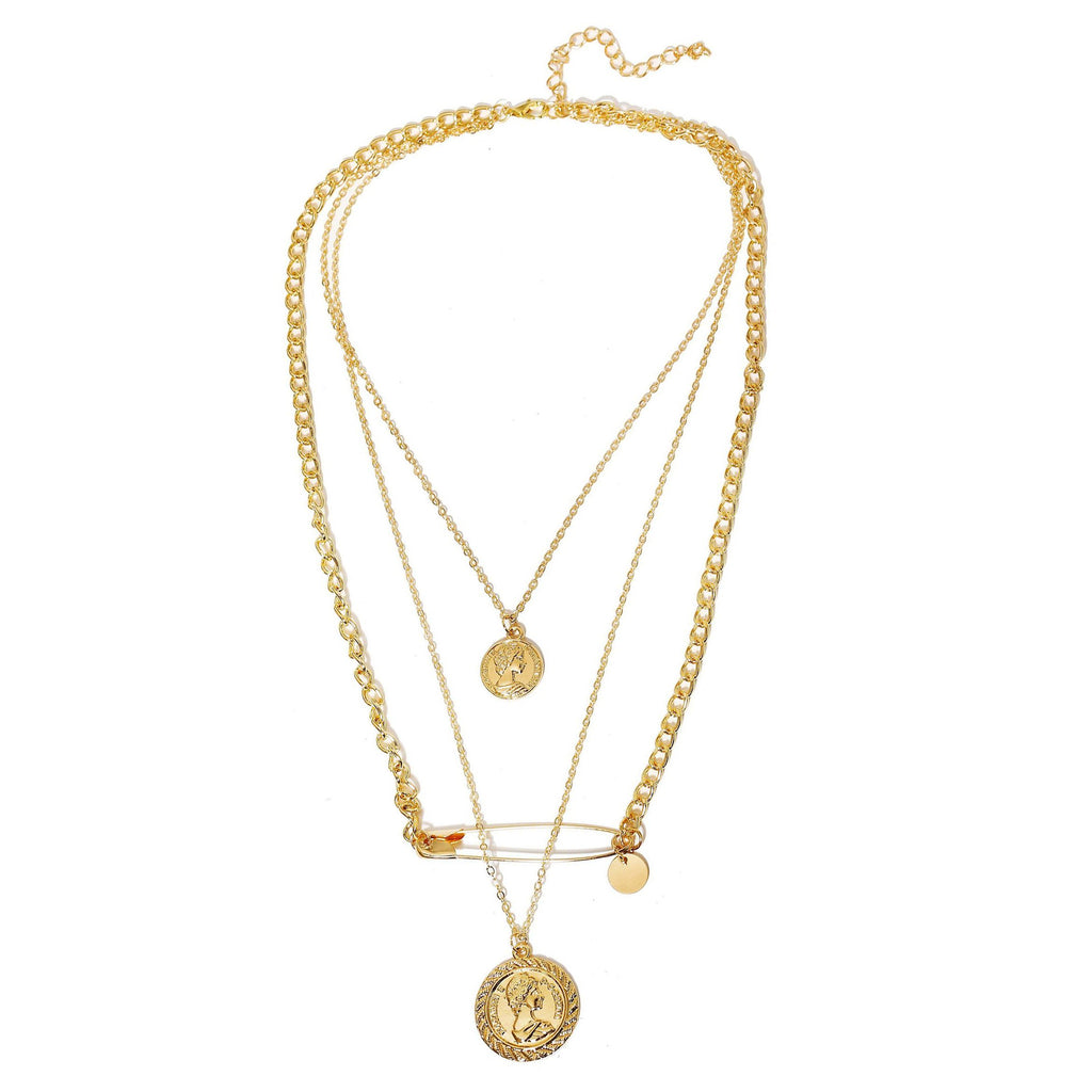 3 Piece Coin and Pin 18K Gold Plated Necklace in 18K Gold Plated