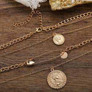 3 Piece Coin and Pin 18K Gold Plated Necklace in 18K Gold Plated