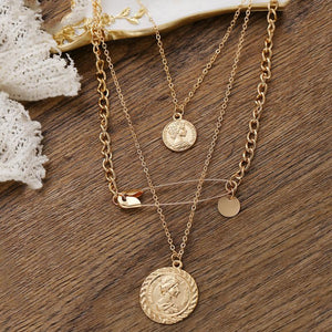 3 Piece Coin and Pin 18K Gold Plated Necklace in 18K Gold Plated