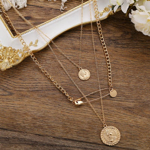 3 Piece Coin and Pin 18K Gold Plated Necklace in 18K Gold Plated