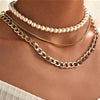 Pearl and Curb 3 Piece Layer 18K Gold Plated Necklace in 18K Gold Plated