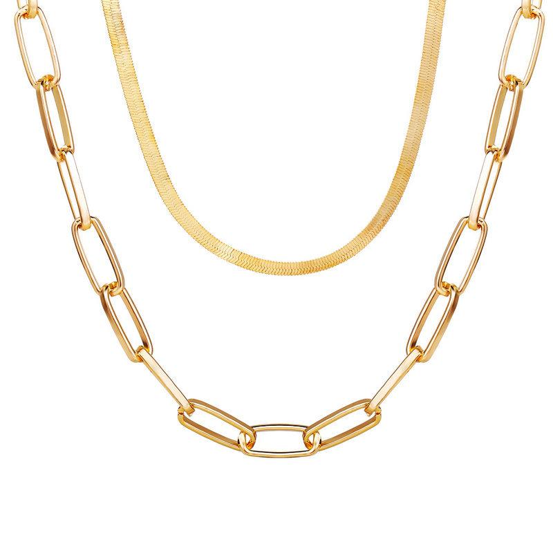 Omega and Paperclip 2 Piece Layer 18K Gold Plated Necklace in 18K Gold Plated