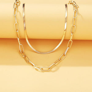 Omega and Paperclip 2 Piece Layer 18K Gold Plated Necklace in 18K Gold Plated