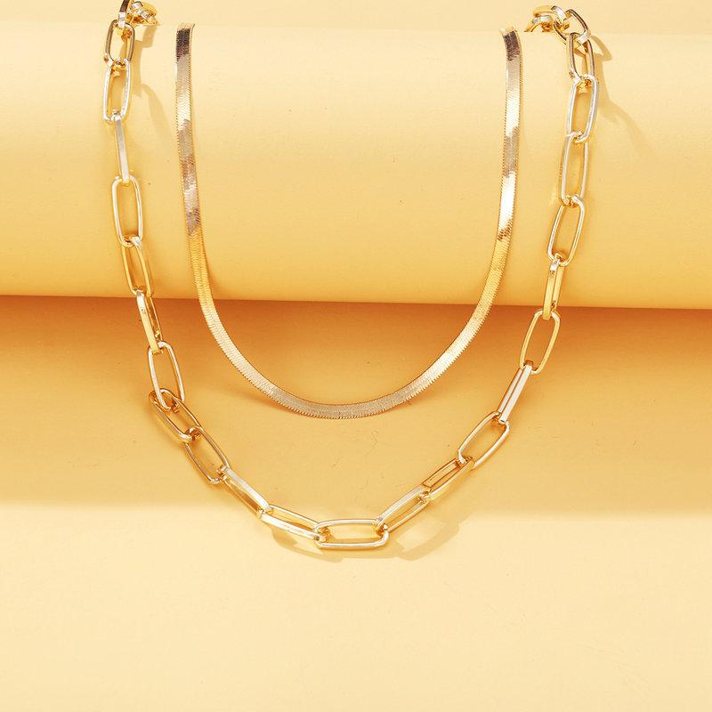 Omega and Paperclip 2 Piece Layer 18K Gold Plated Necklace in 18K Gold Plated