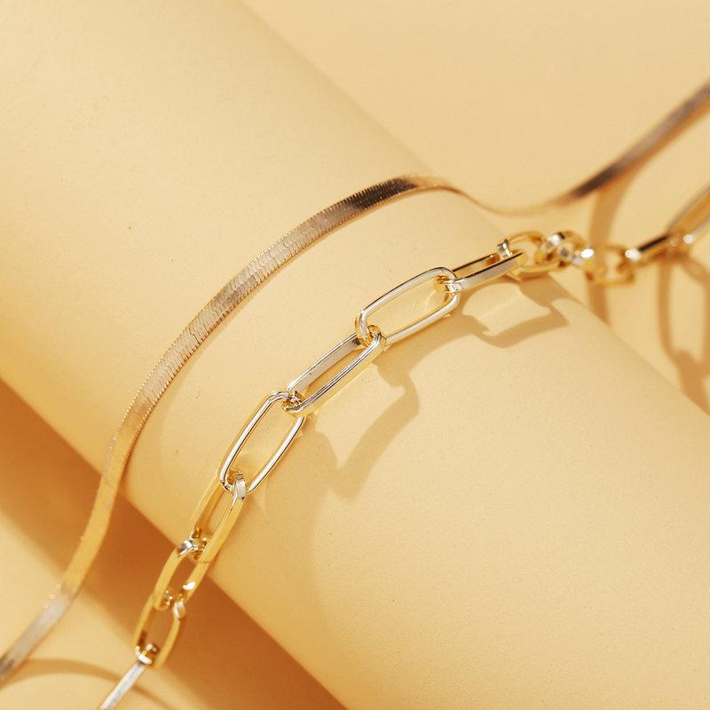 Omega and Paperclip 2 Piece Layer 18K Gold Plated Necklace in 18K Gold Plated