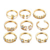 9 Piece Celestial Ring Set With Gemstone  Crystals 18K Gold Plated Ring Set