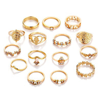 15 Piece Assorted Ring Set With Gemstone  Crystals 18K Gold Plated Ring