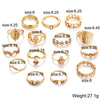 15 Piece Assorted Ring Set With Gemstone  Crystals 18K Gold Plated Ring