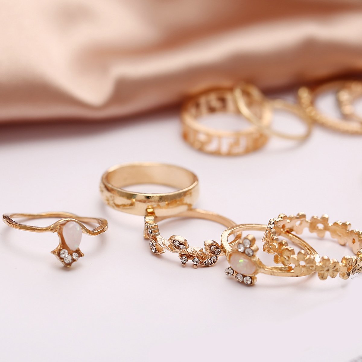 15 Piece Assorted Ring Set With Gemstone  Crystals 18K Gold Plated Ring