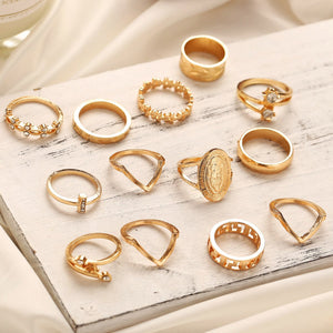 13 Piece Medallion Ring Set With Crystals 18K Gold Plated Ring in 18K Gold Plated