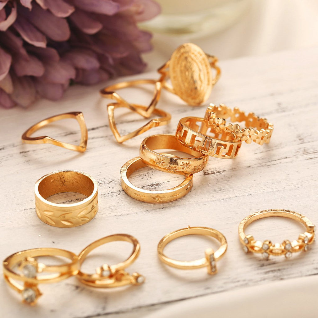 13 Piece Medallion Ring Set With Crystals 18K Gold Plated Ring in 18K Gold Plated