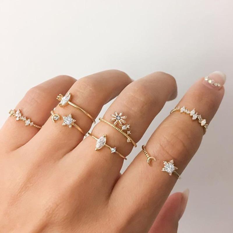 5 Piece Stars Ring Set With Crystals 18K Gold Plated Ring in 18K Gold Plated