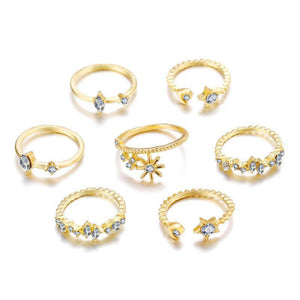 5 Piece Stars Ring Set With Gemstone  Crystals 18K Gold Plated Ring