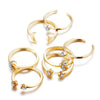 7 Piece Moon & Stars Ring Set With Gemstone  Crystals 18K Gold Plated Ring