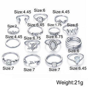 15 Piece Halo Pave Ring Set With Austrian Crystals 18K White Gold Plated Ring in 18K White Gold Plated