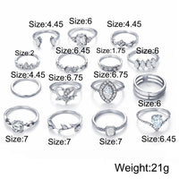 15 Piece Halo Pave Ring Set With Gemstone  Crystals 18K White Gold Plated Ring