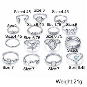 15 Piece Halo Pave Ring Set With Gemstone  Crystals 18K White Gold Plated Ring
