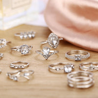 15 Piece Halo Pave Ring Set With Gemstone  Crystals 18K White Gold Plated Ring