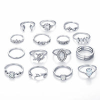 15 Piece Halo Pave Ring Set With Gemstone  Crystals 18K White Gold Plated Ring