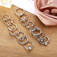 15 Piece Halo Pave Ring Set With Gemstone  Crystals 18K White Gold Plated Ring